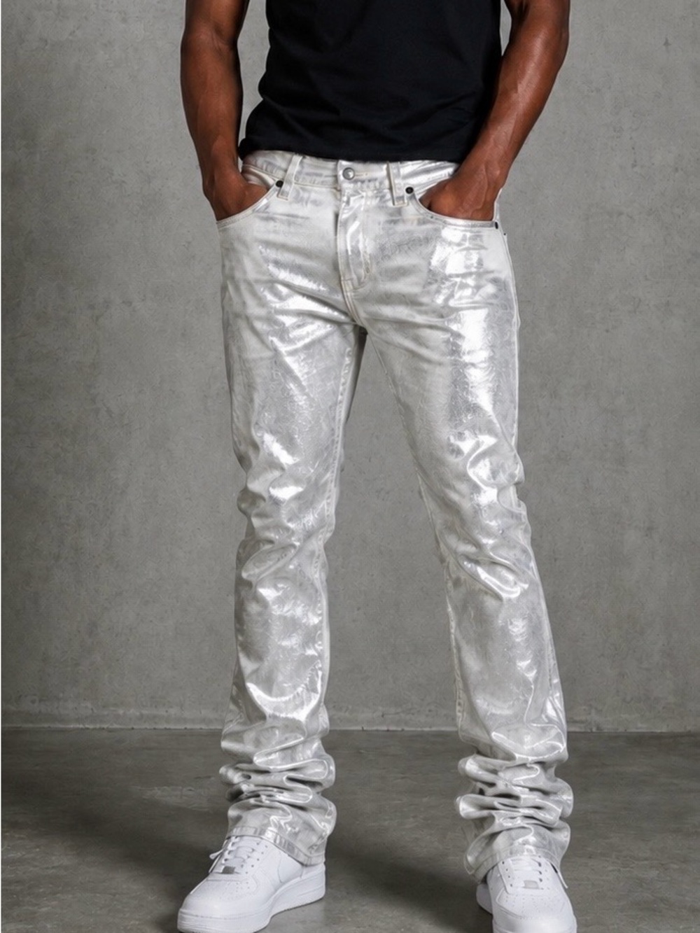 Armor Jeans ASJ09 White Silver dark Metallic Stacked Denim Jeans Men’s 36x36